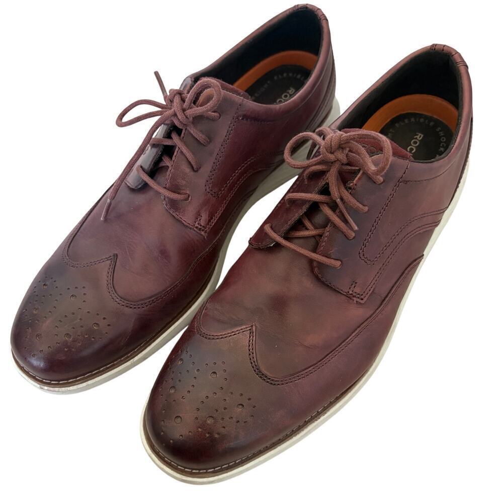 Rockport Men's Shoes Garett Wingtip Leather Derby Comfort Oxford Burgundy 12